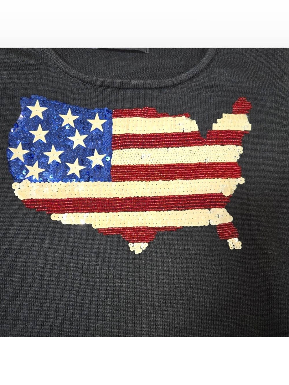 Vintage Michael Simon American Flag Sweater Size Small Short Sleeves Sequins USA - Picture 3 of 14